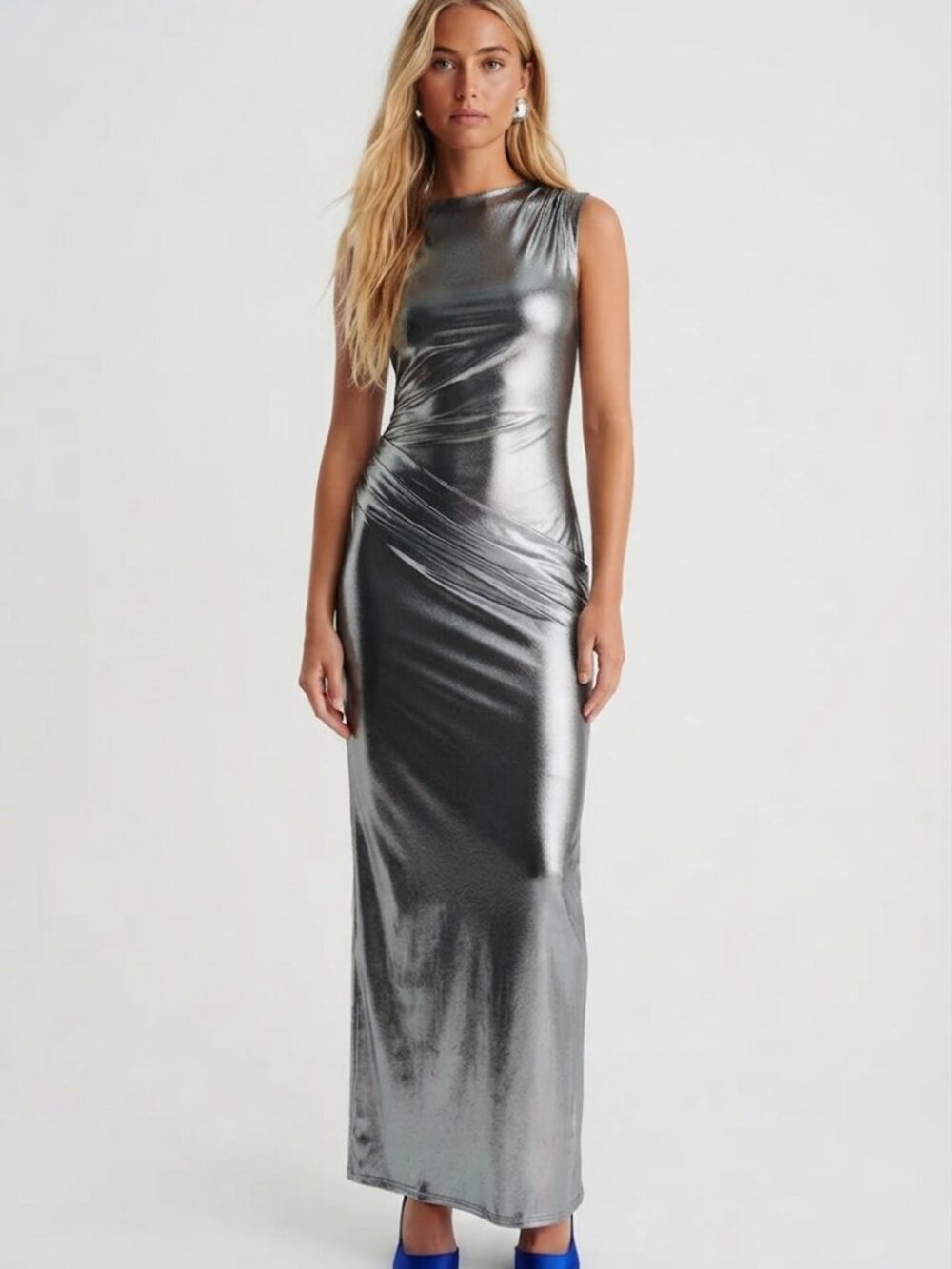 SUBOO Gunmetal Nova Draped Sleeveless Maxi Dress Small 57187